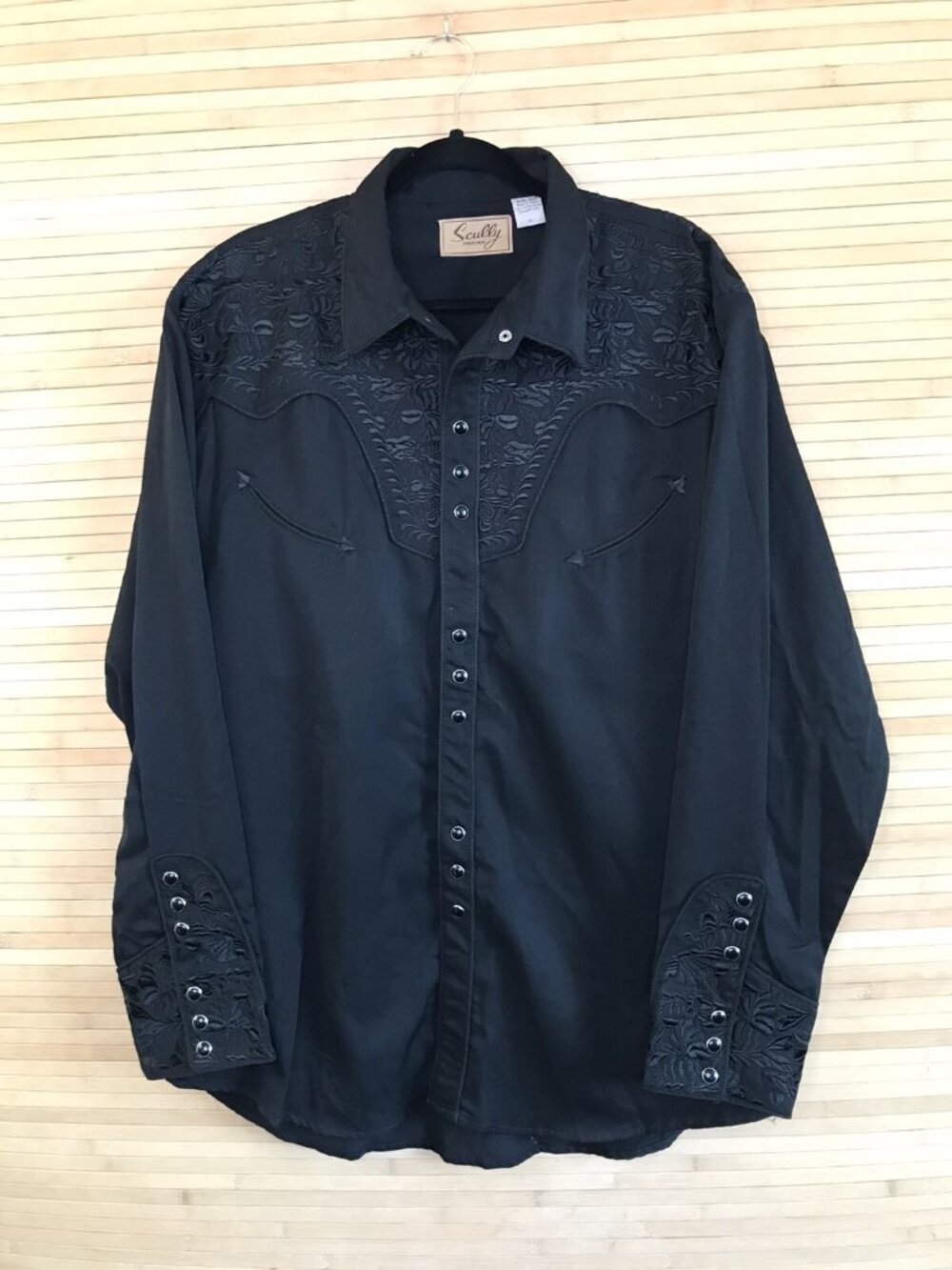 Scully Western Shirt Men XL Black Pearl Snap Embroidery Long Sleeve Cowboy Rodeo